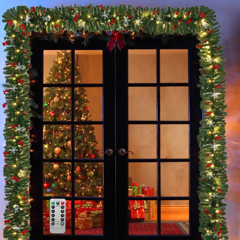 Guirlanda de Natal Guirlanda de Natal Artificial para Decoração de Porta de Lareira 5 m decorada com 100 LEDs com ornamentação com controlos remotos - 5