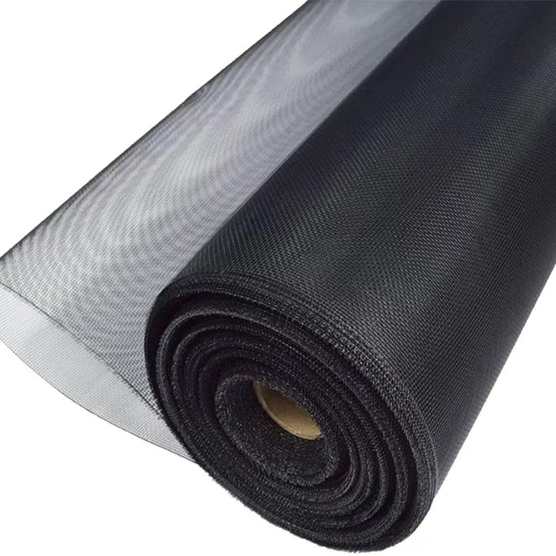 Moskitiera okienna 200x100 cm, regulowana rolka, czarna siatka z włókna szklanego, trwała i ognioodporna, przeciw owadom i komarom