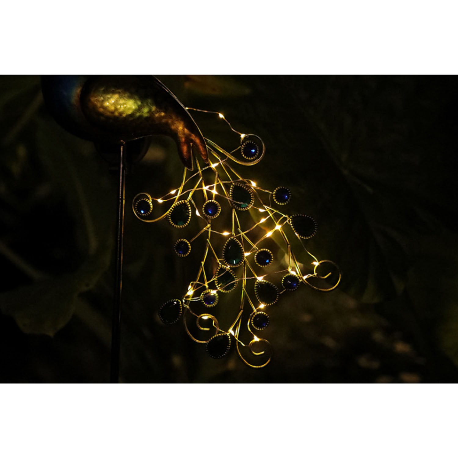 Luci solari da giardino, pali decorativi in metallo, impermeabili, a forma di pavone, per esterni, patio, cortile, vialetto - 4