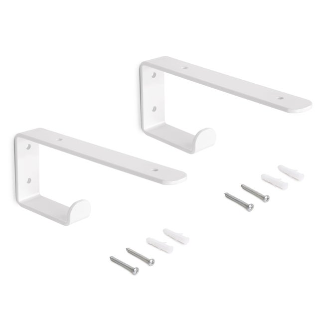 Emuca Set di supporti per mensole in legno Shelf con gancio integrato, Acciaio, Verniciato bianco