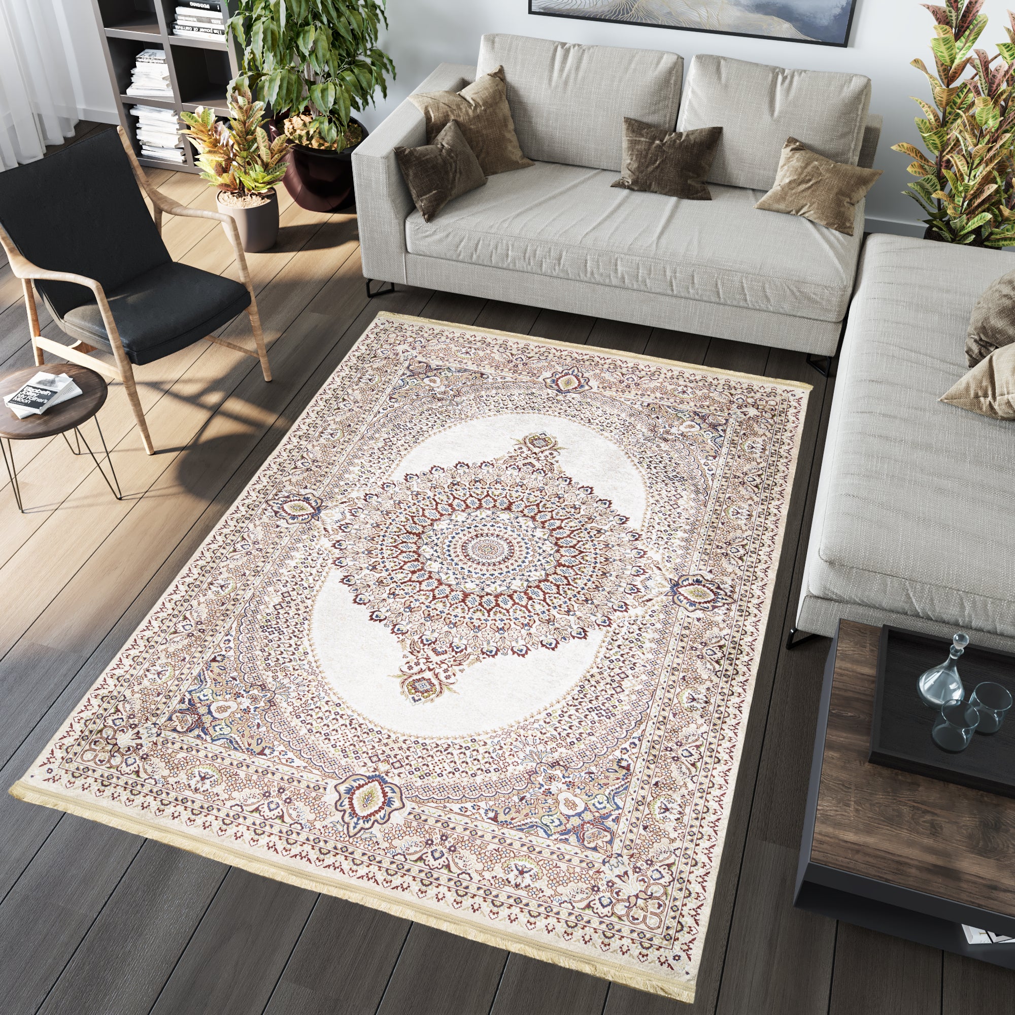 Tapiso victoria alfombra antideslizante de salón vintage beige crema rojo azul alfombra con flecos impreso sin pelo 120 x 170 cm
