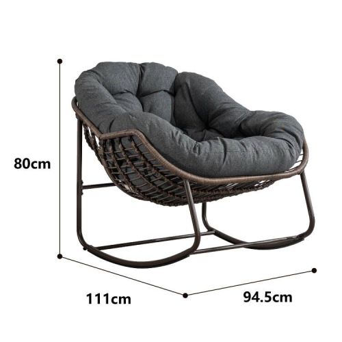 Fauteuil à Bascule Œuf en Résine Tressée, Chaise Rocking Extérieur Intérieur avec Coussin Épais, Grand Confort, Gris Foncé - 3