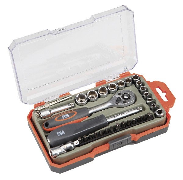 Bahco B/C Carraca Stubby Steckschlüssel-Set – 6-teilig, Metrisch, Mit Kunststoffhalter