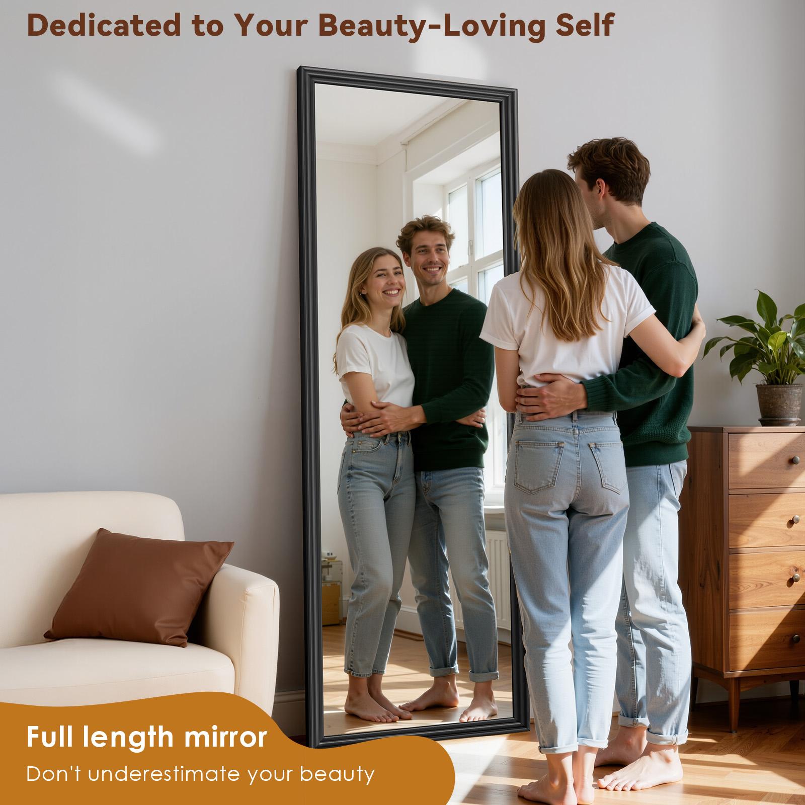 Specchio da Terra Arcuato 160×50 cm in Legno Massello, Specchio a Figura Intera HD per Camera, Soggiorno e Cabina Armadio - 6