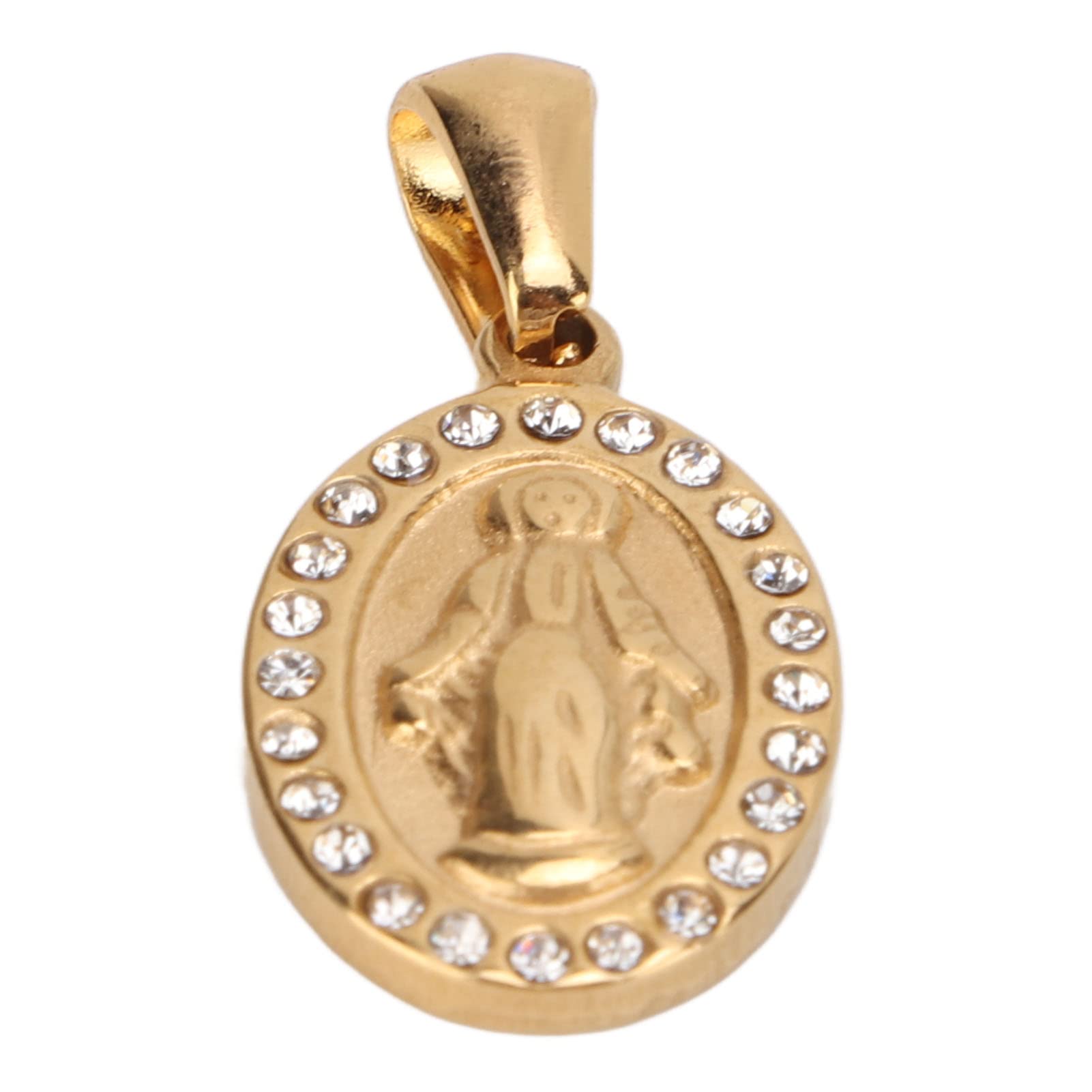 Pendentif Vintage Avec Médaille De Sainte En Relief - Chaîne Couleur Or/argent - Bijou Ancien Et Unique