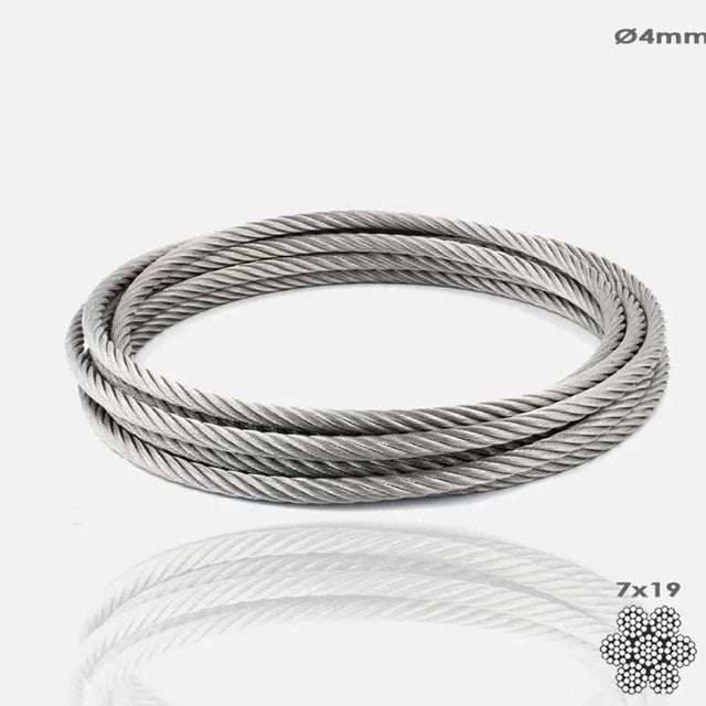 Bobine de câble 25m inox A4 Ø4mm, torons 7x19