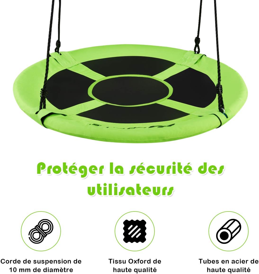 Balancoire Nid d’Oiseau Rond, Balancoire de Jardin en Tissu Oxford et PP, Ø100CM, Hauteur Reglable 100-160CM, Charge Maximale 150KG - 2