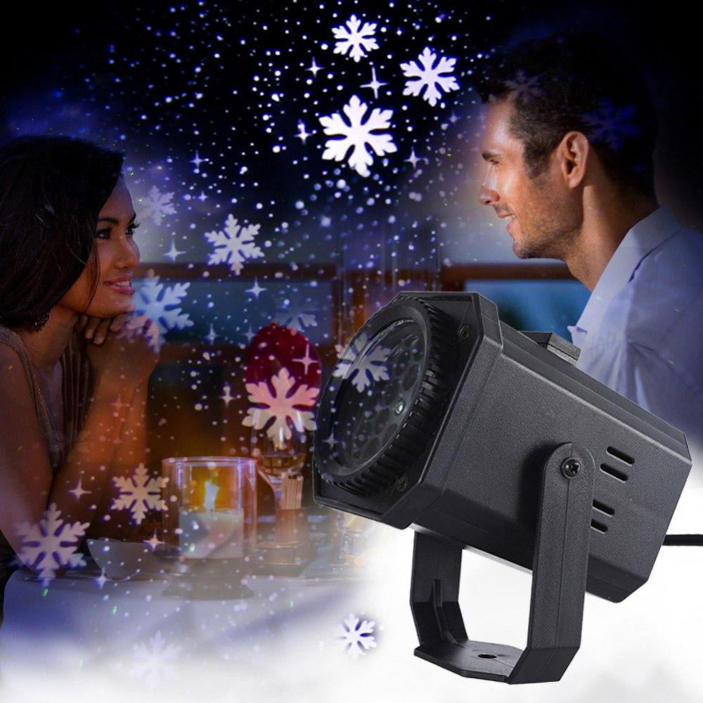 Projecteur de noël, lampe de Projection de flocon de neige de noël, lumière de scène avec 6 cartes à motifs aléatoires, lumière Laser rotative - 5