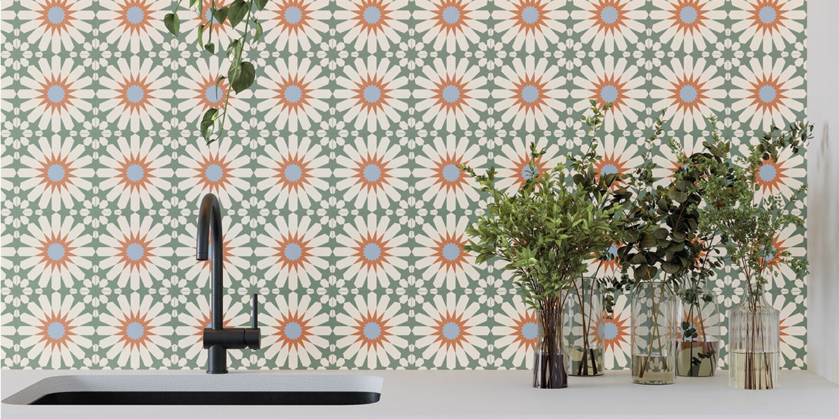 Carrelage sol effet carreaux de ciment Vintage Soleil menthe 33,15x33,15 cm - Reflex Boutique - 3