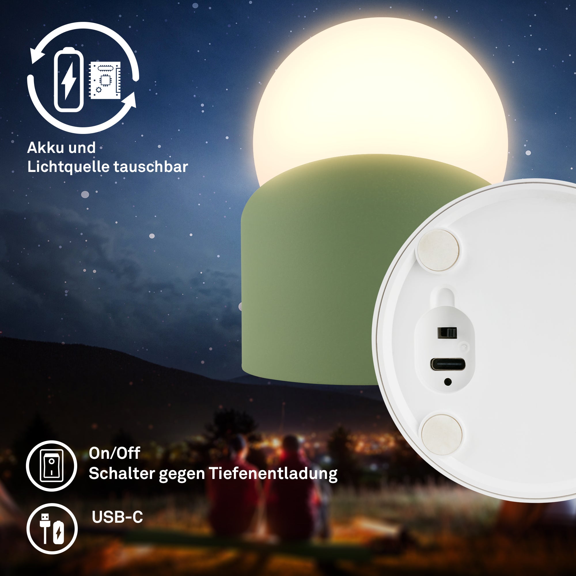 Mini lampe de table LED sans fil IP54, à intensité variable, tactile, protection contre les éclaboussures et la poussière, vert, 10 x 8 x 9 cm - 4