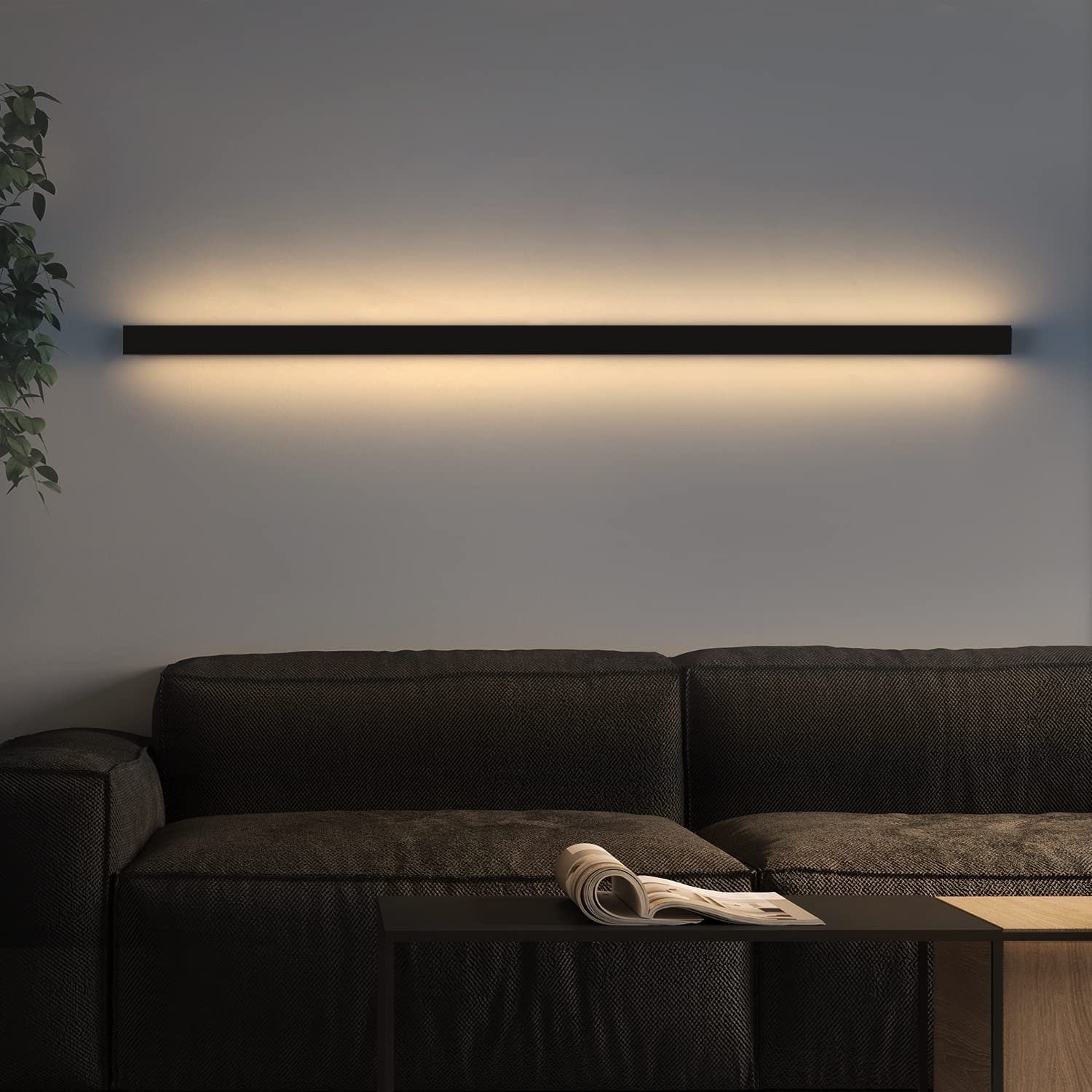 NETTLIFE Lampada da parete a LED per interni - moderna 100CM 34W bianca calda Lampada da letto nera Illuminazione da parete - 2