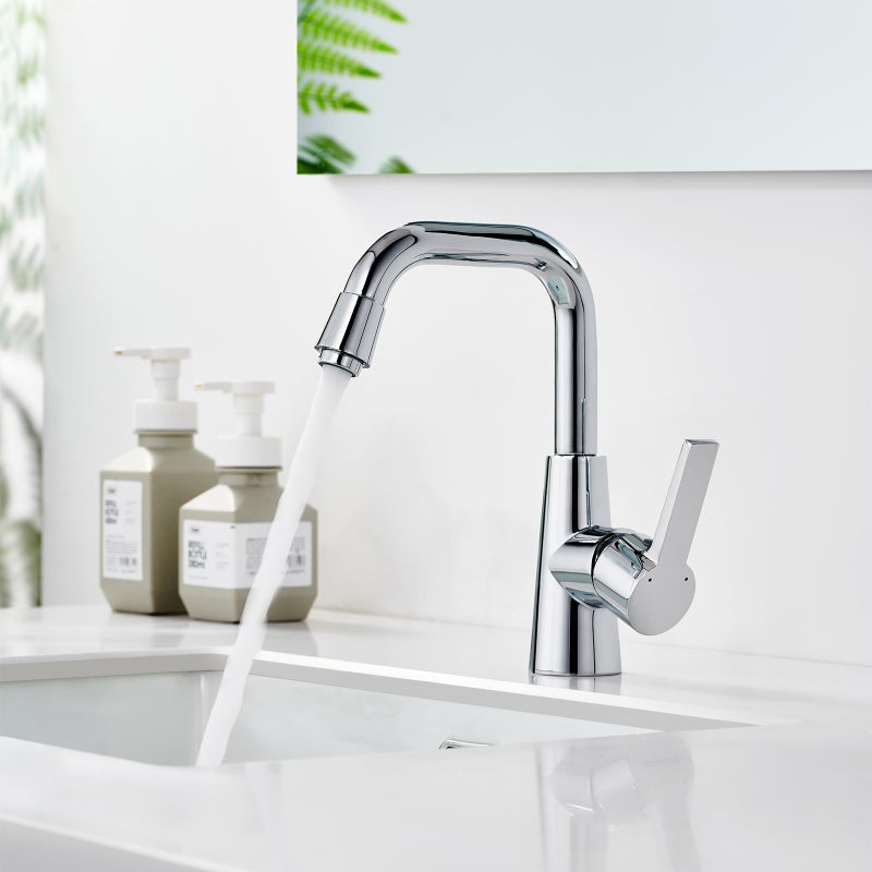 LOVHAUS Bateria łazienkowa, Bateria Umywalkowa Obrotowa 360°, Baterie Umywalkowe Mosiężne Chromowane, Bateria Kuchenna i łazienkowa z Jednym uchwytem