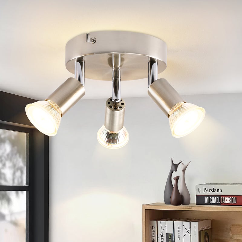 ZMH Lampa sufitowa LED GU10 3 nowoczesne okrągłe reflektory sufitowe 350° Reflektory sufitowe do kuchni korytarza sypialni salonu bez żarówki chrom