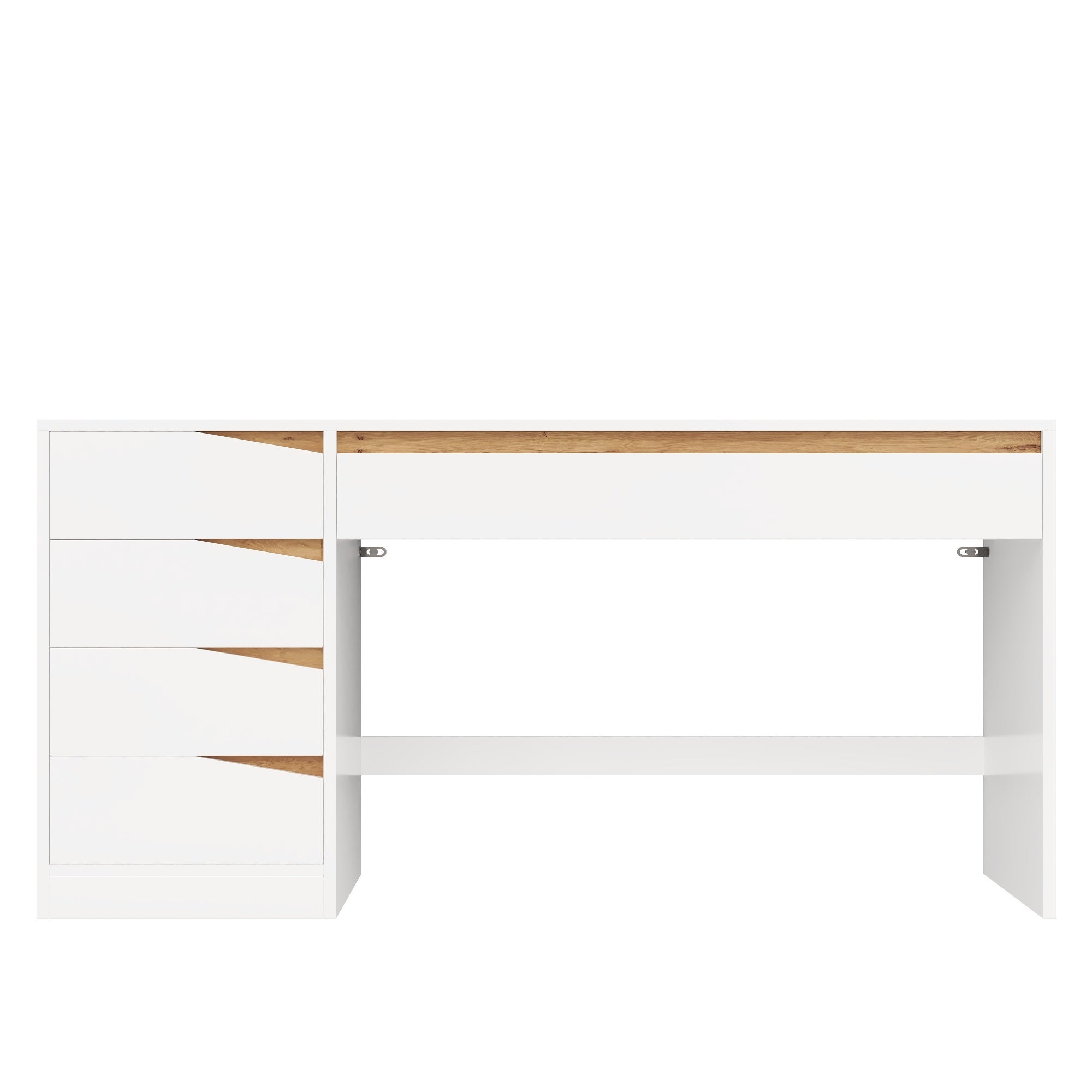 Bureau avec 5 tiroirs - Bureau informatique ou coiffeuse - Panneaux de particules - 140 x 50 x 78 cm - Blanc et chêne - 9