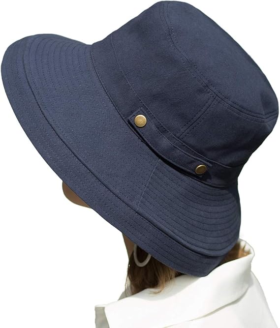 Chapeau de soleil en coton à larges bords avec protection UV UPF 50, pliable, bleu marine, 25 x 20 cm - 2