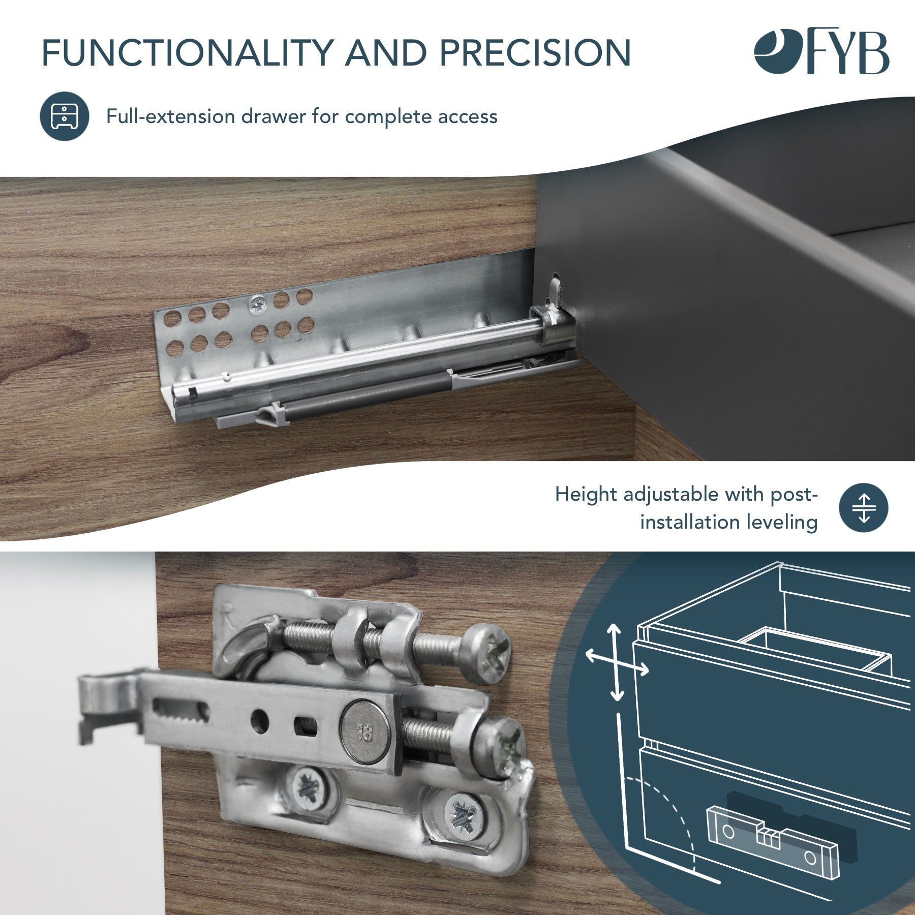 Feel Your Bath, Meuble Salle de Bain Couleur Bois 100cm avec Vasque en Céramique Blanc Brillant – Élégant et Facile à Poser - 3