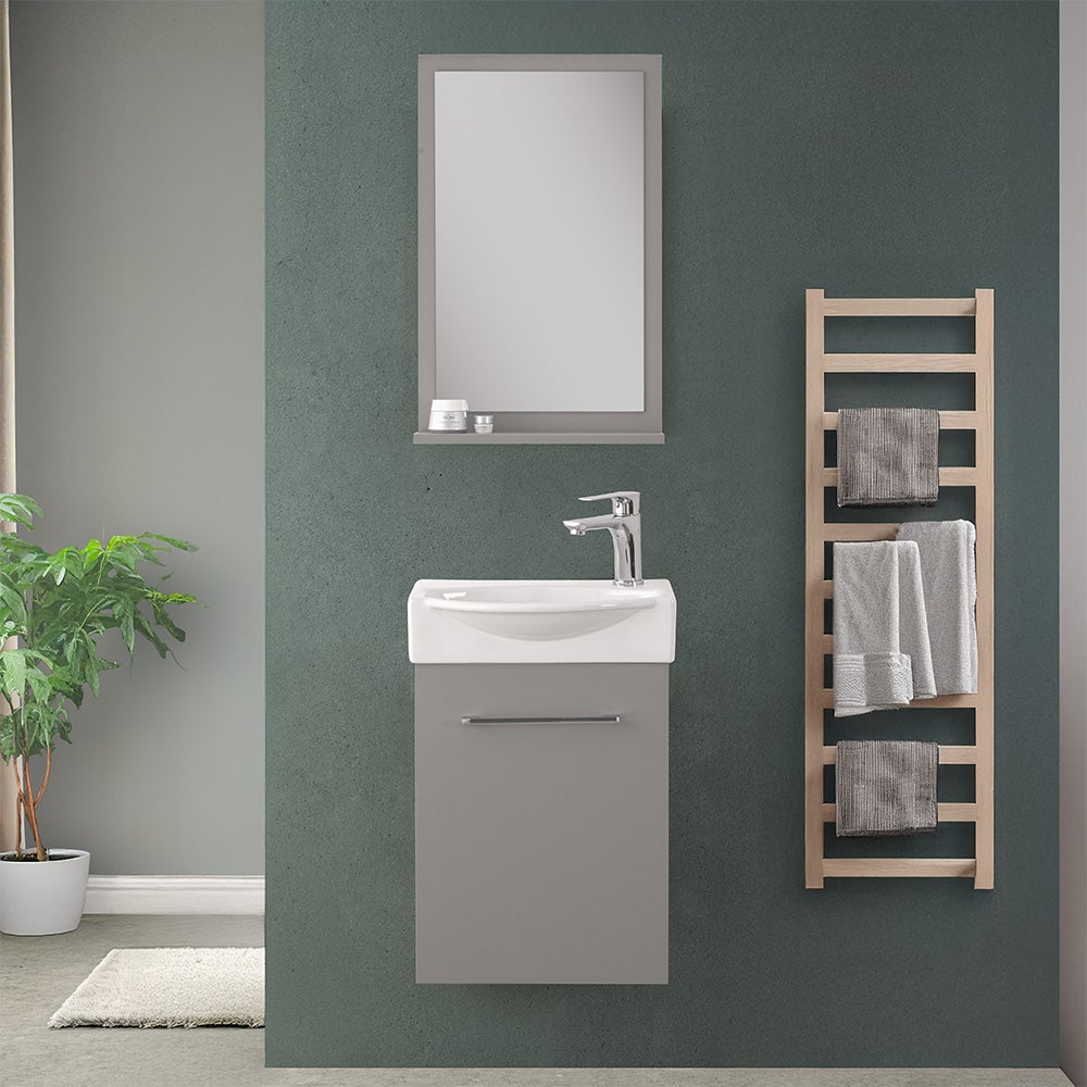 Mobiletto bagno sospeso 39 cm mini salvaspazio grigio 1 anta Elys - 4