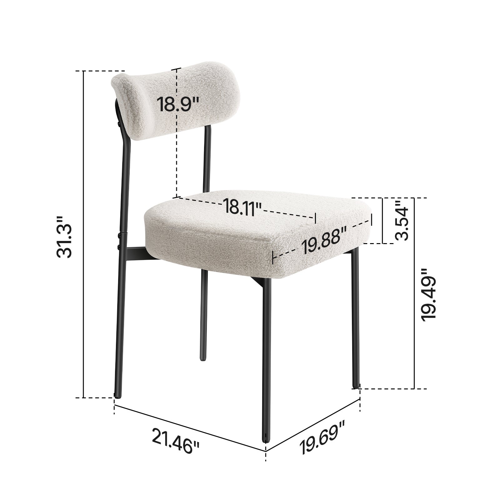 Ensemble de 4 chaises SucceBuy de salle a manger en tissu bouclette, avec dossier courbe et pieds en metal, design moderne et compact,ideal pour table - 9
