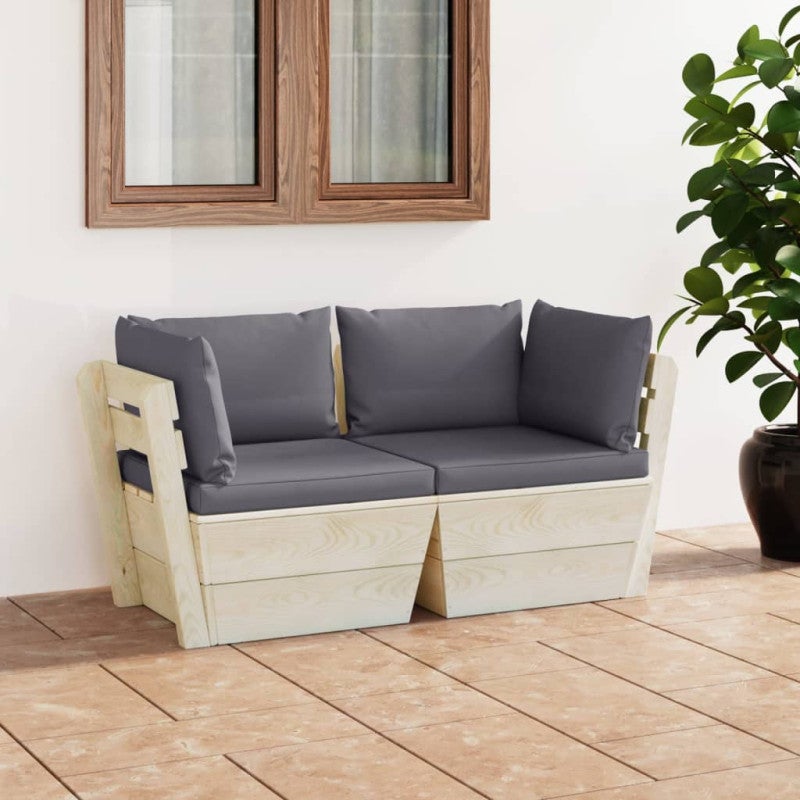Ogrodowa sofa 2-osobowa z palet, z poduszkami, drewno świerkowe vidaXL