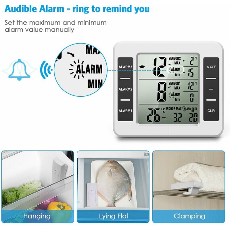 Nuova Versione Di Termometro Da Frigorifero, Termometro Wireless Per Interni Ed Esterni, Sensore Di Temperatura, Con Allarme Sonoro | Leroy Merlin - Foto 6