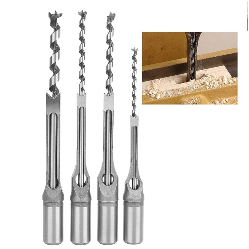 Ensemble de 4 forets à trou carré 1/4 5/16 3/8 1/2, Ciseaux de mortaise en bois, Outils de forage manuels pour le bois - 8