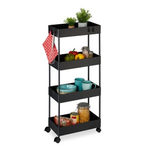 Carrello Da Cucina Multiuso Relaxdays - 3 Ripiani, Con Ruote, Portaoggetti Per Bagno, Detersivi, 65x39.5x21.5 Cm, Nero