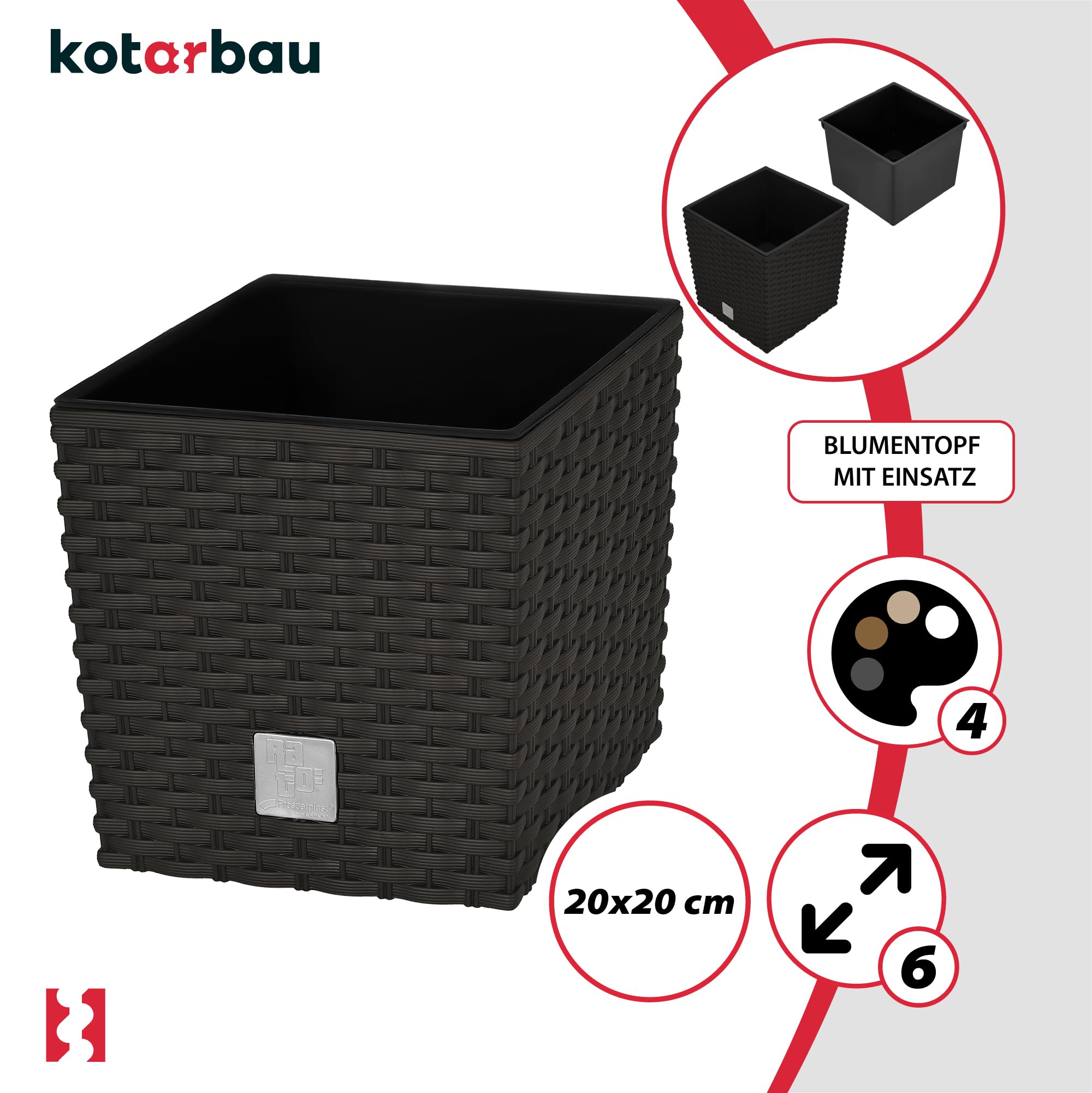 Lot de 2 Pots de Fleurs Umbra - 6,8 l - Hauteur : 20 cm - En Plastique - Avec Pot Intérieur - Pour l'Intérieur et l'Extérieur - KOTARBAU - 4