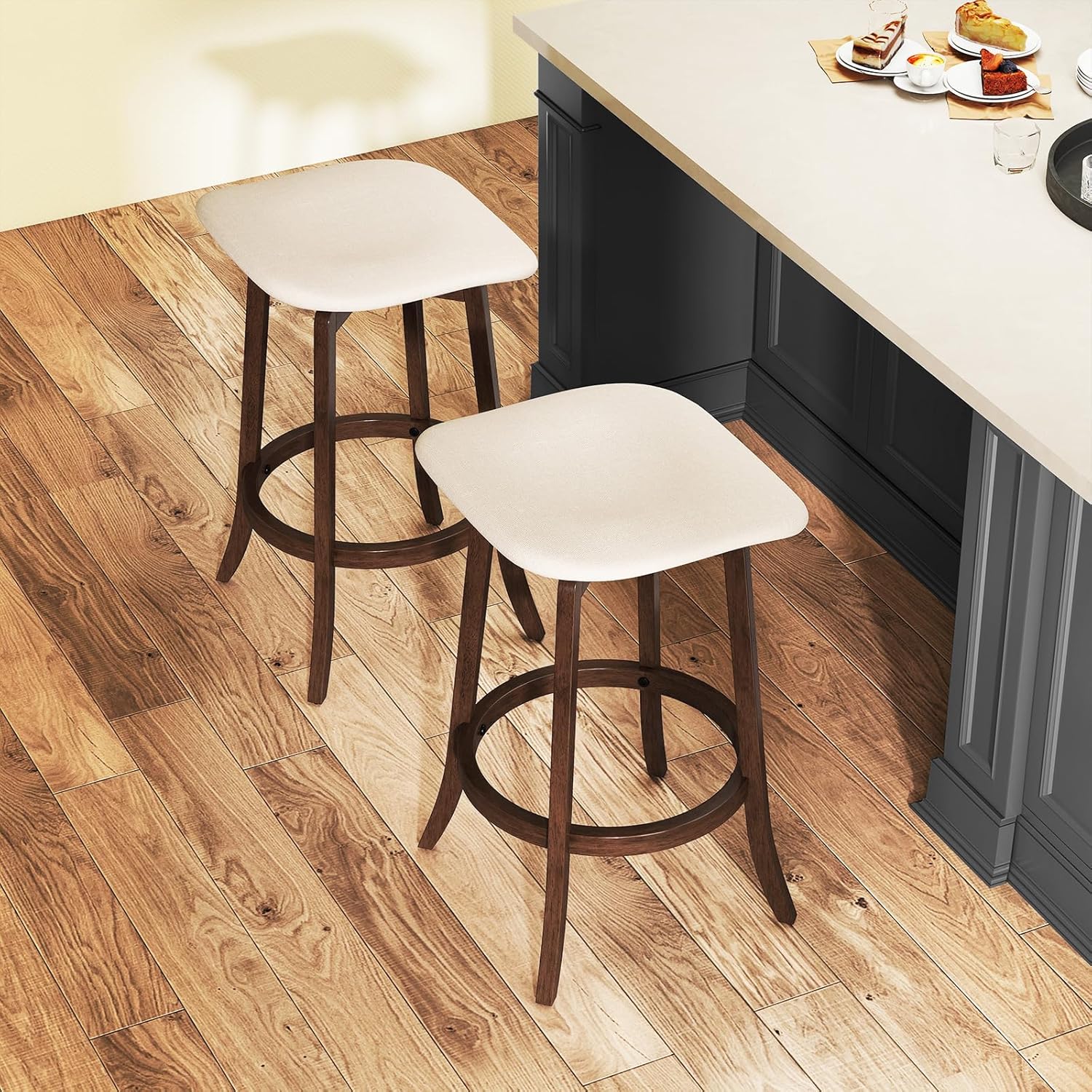 Zestaw 2 Stołków Barowych, Stołek Kuchenny Obracający się o 360°, Stołek Barowy z Podnóżkiem, Stołek Bistro - 2