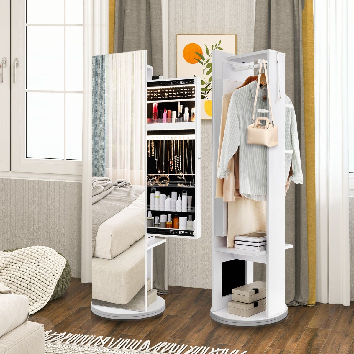 Armoire à Bijoux Pivotante à 360º avec Miroir Pleine Longueur, Miroir Armoire à Bijoux Pivotante à 360º avec Miroir Pleine Longueur, Miroir