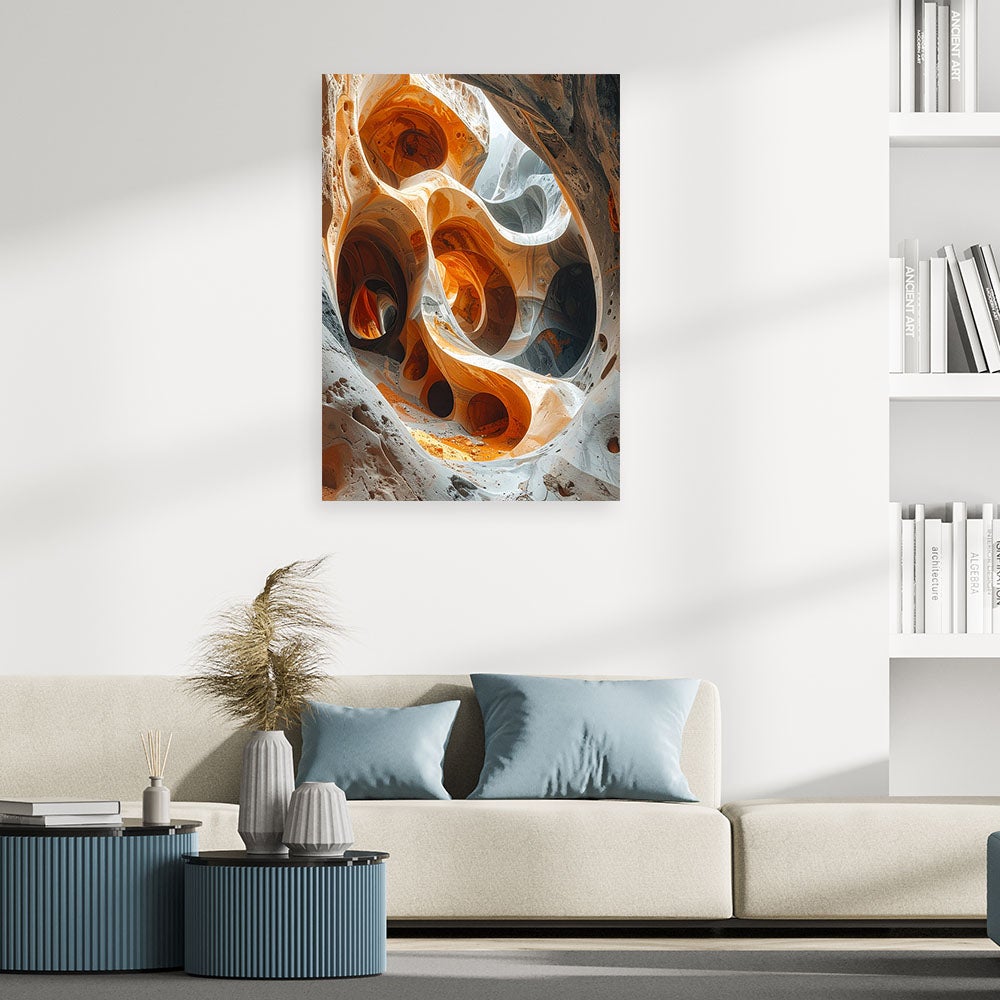 Obraz do salonu pokoju, Abstrakcja struktury skalne w pomarańczowo szarych kolorach 80x120 - 2