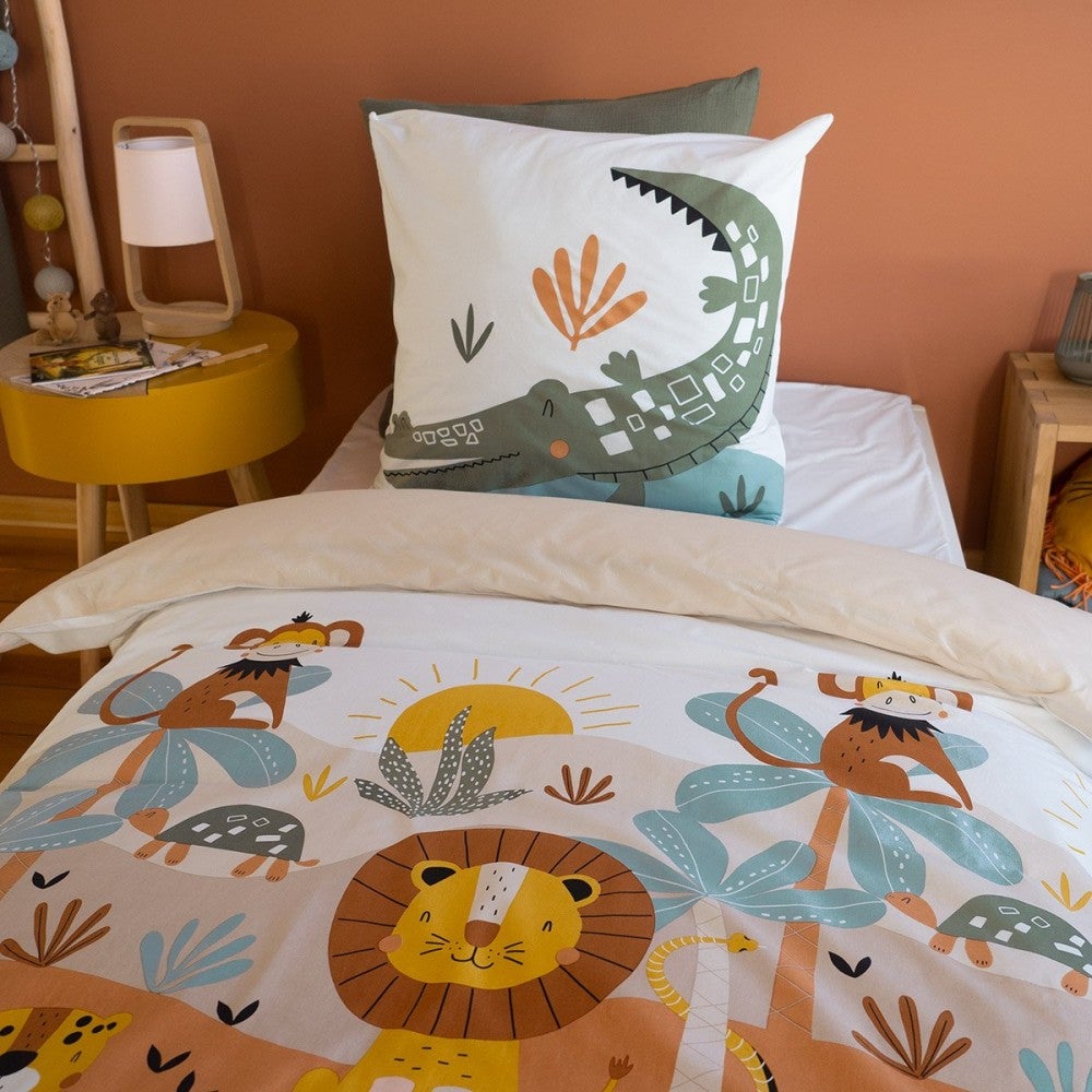 Parure de lit enfant SAVANE – 140x200 cm + 1 taie – Coton imprimé 57 fils/cm² - 140x200cm - Terre cuite - 2
