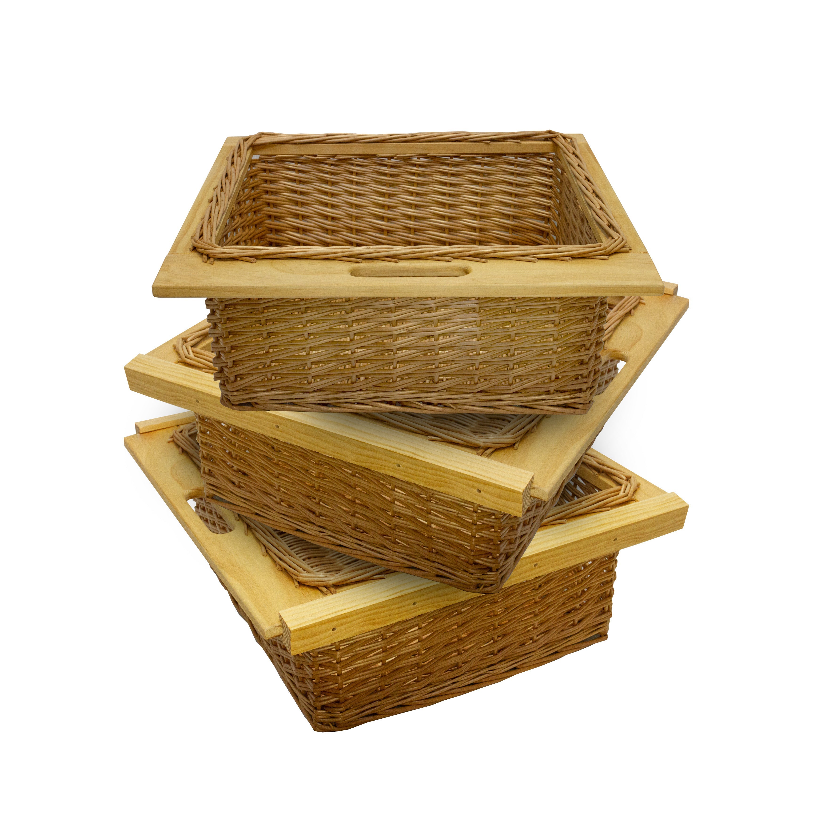 Tire cesta mimbre cajón gaveta x3 600mm solución almacenamiento cocina alacena despensa armario con asa rústica madera