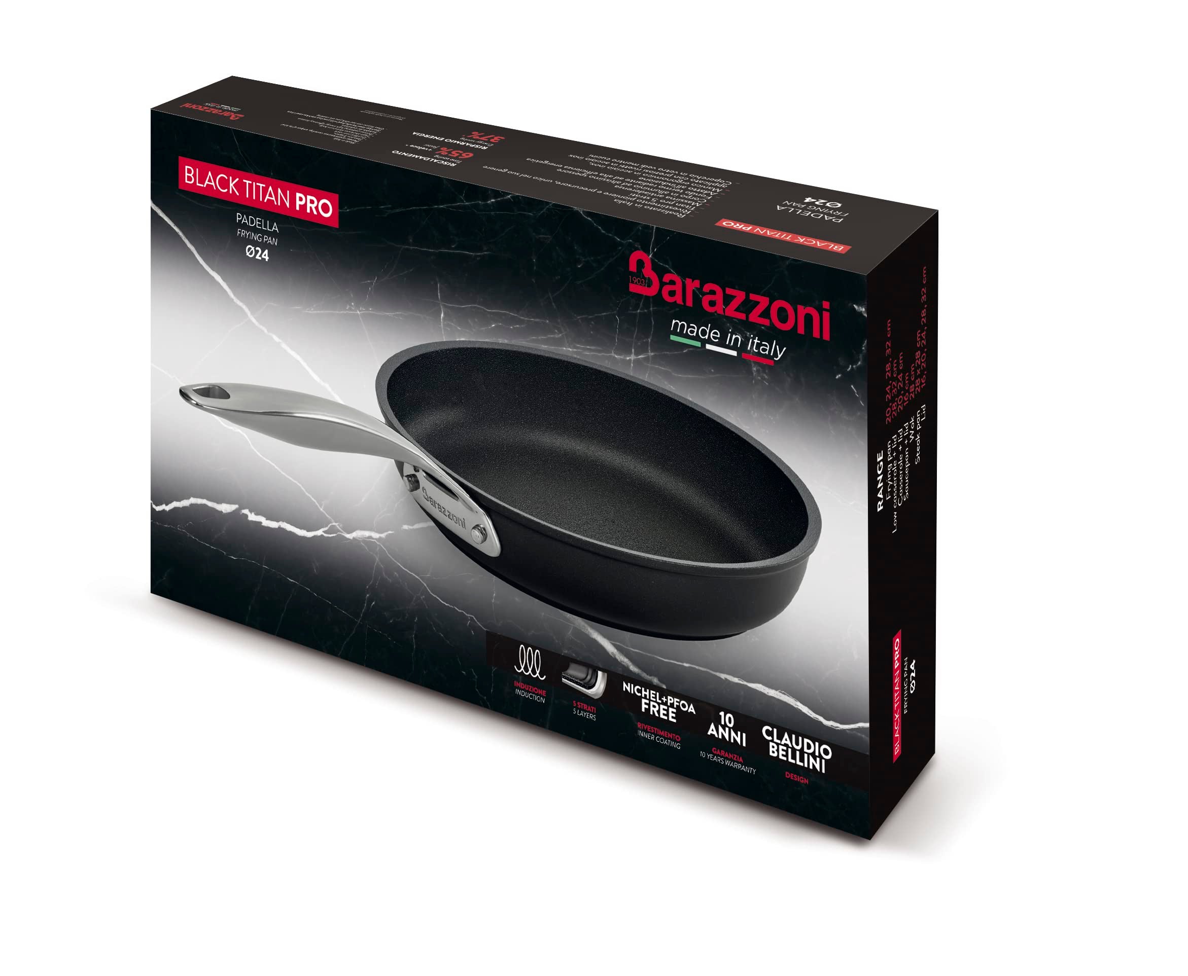 Barazzoni Black Titan Pro, Tegame ø32cm con coperchio in vetro, Manico in acciaio rivettato, Antiaderente Titan Pro (5 Strati). Adatta ad induzione. - 3