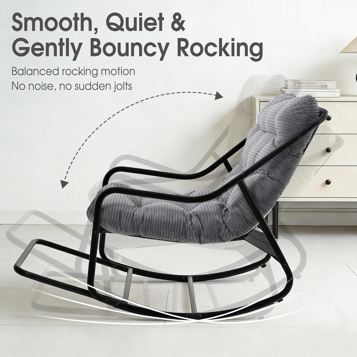Rocking Chair Relax à Bascule avec Repose-Pieds, Coussin Velours Doux, Structure Acier Durable, Parfait pour Salon, Chambre ou Terrasse - 4