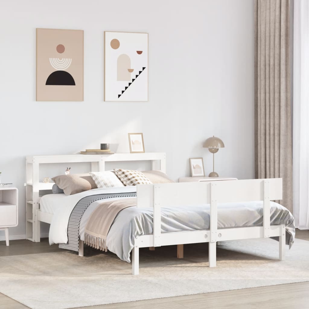 Rama łóżka bez materaca, biała, 140x200 cm, lite drewno sosnowe vidaXL