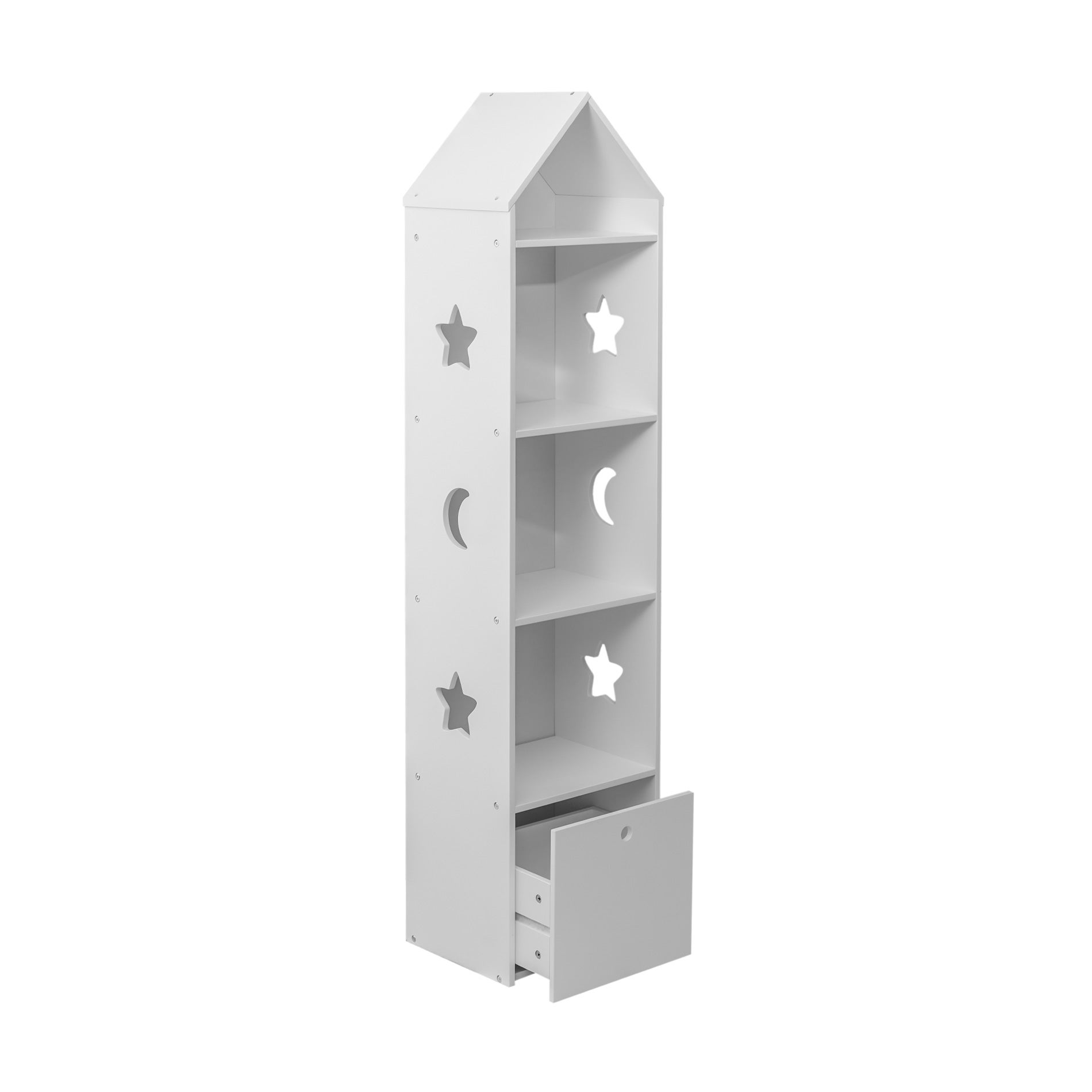 Libreria Scaffale Rebecca Mobili Portagiochi Stretto per Bambini 4 Ripiani 1 Cassetto in Legno Bianco - 2