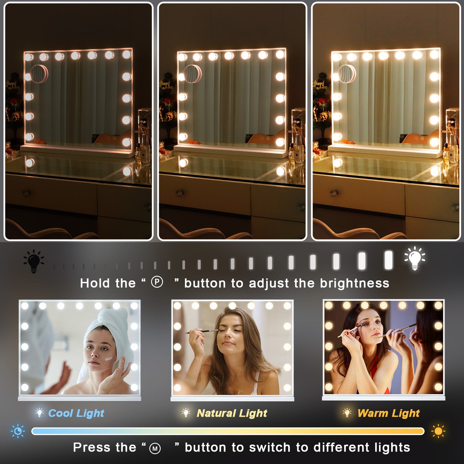 Lustro kosmetyczne Hollywood z oświetleniem LED do toaletki/ścienne - 58 x 46 cm - 4
