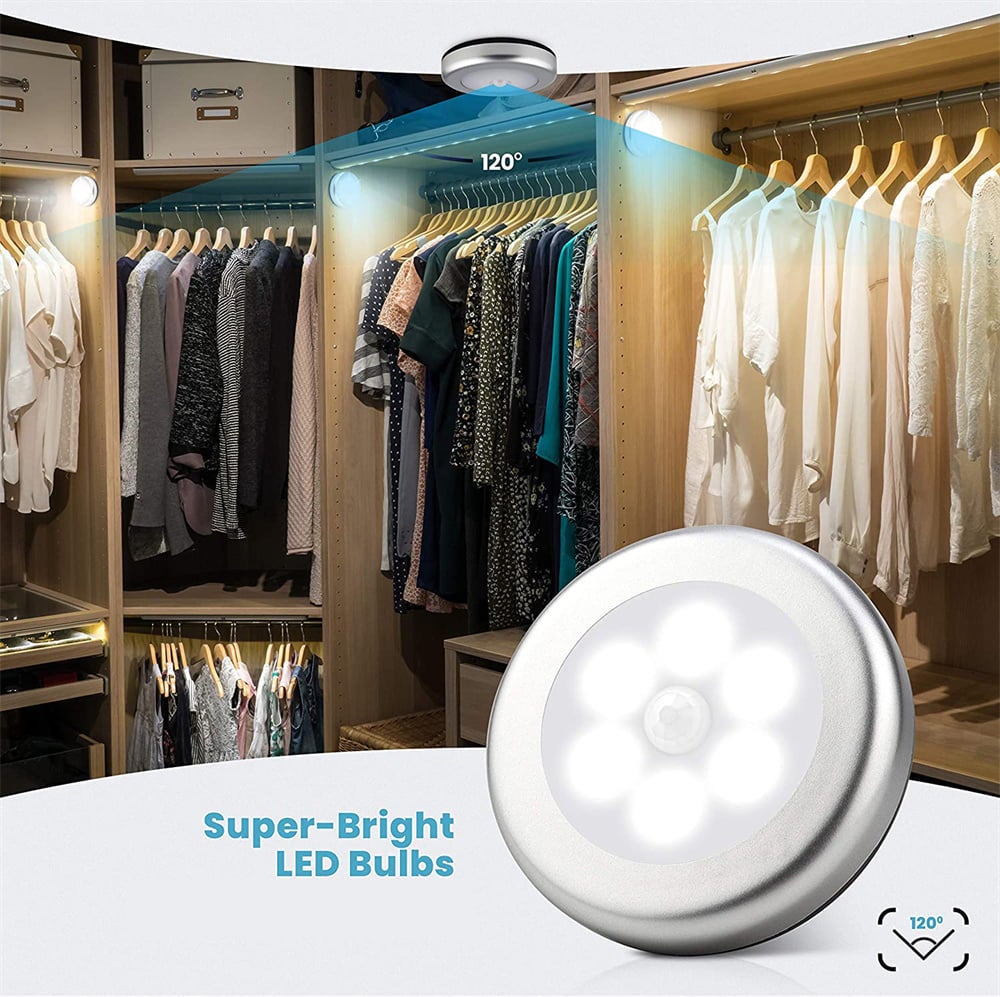 Lot de 3 lampes à détecteur de mouvement, veilleuse LED à piles, lampes d'escalier à coller partout, appliques murales pour couloir (argent) - 3