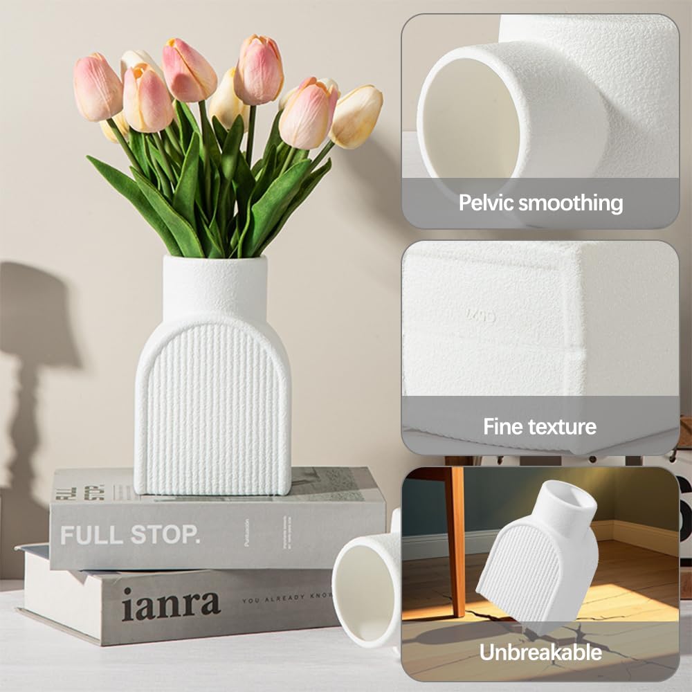 Conjunto de 2 vasos de plástico listrados, modernos e resistentes, brancos, inquebráveis, para decorar a sala de estar, o escritório ou um casamento. - 3