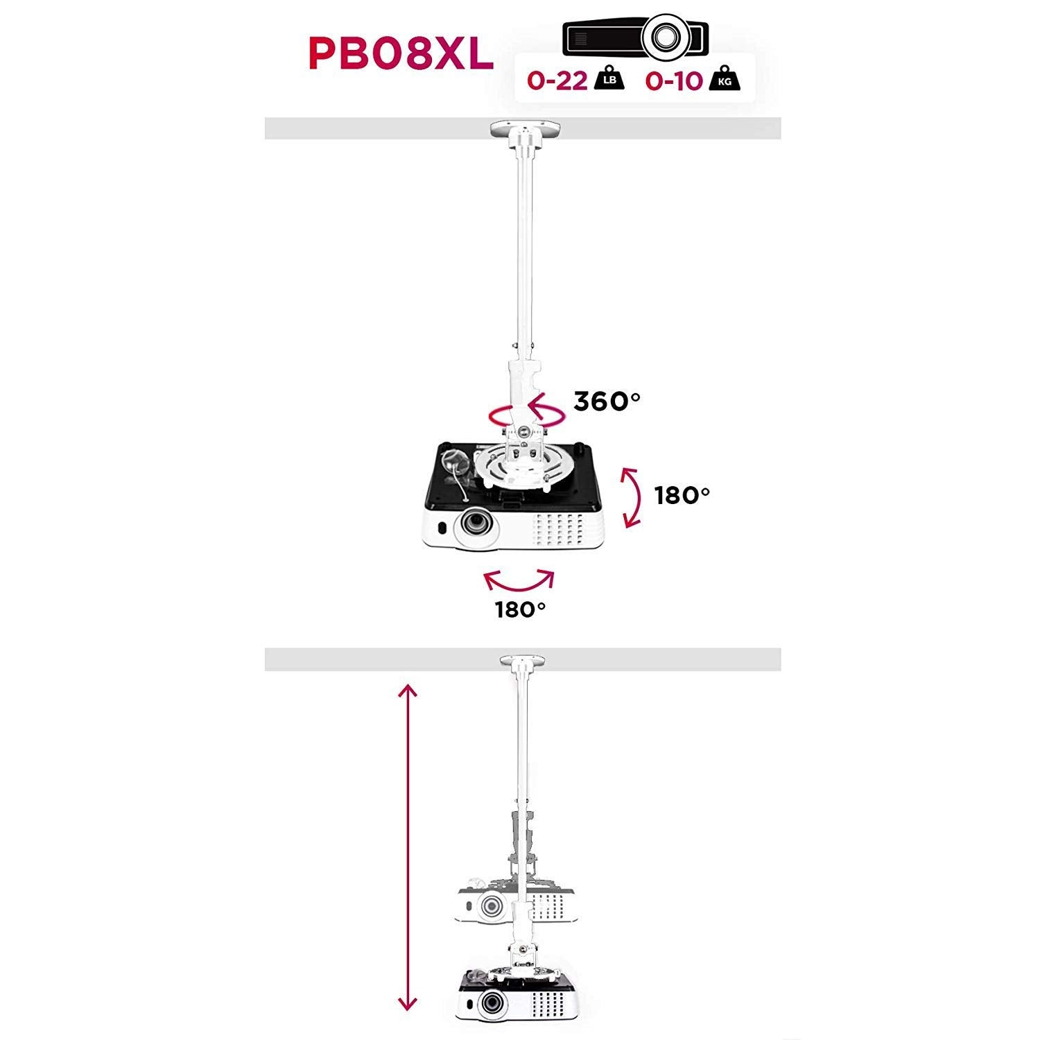Support pour Vidéoprojecteur Plafond Rotatif 360° Inclinable 180° Pivotable 180° Charge maximale 10kg Duronic PB08XL - 4