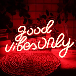 Panneau Néon LED 'Good Vibes Only' - Décoration Maison, Bar, Veilleuse - Luminosité Réglable USB - Pour Fêtes Et Déco Intérieure