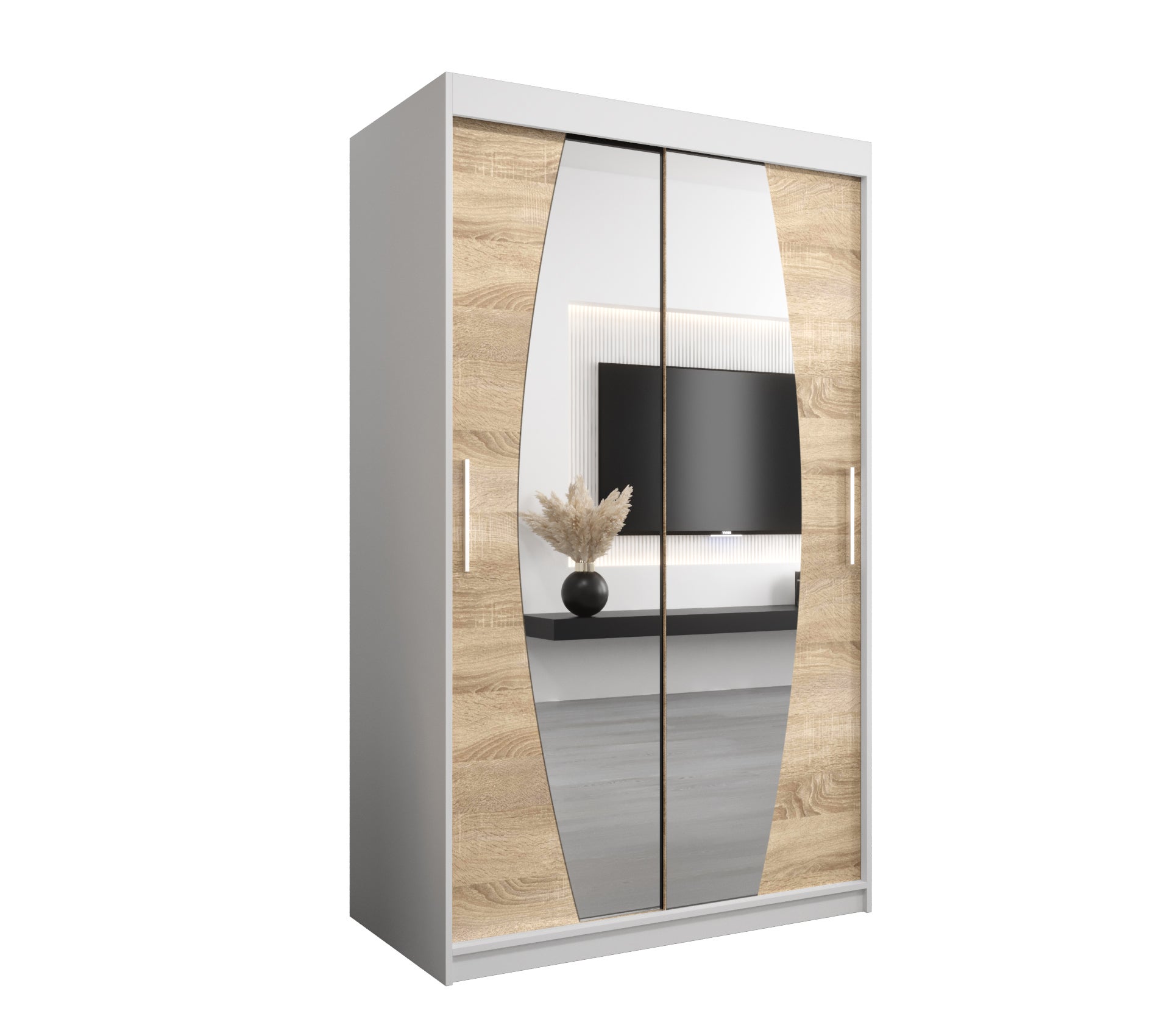 Szafa przesuwna garderoba ELYPSE 120 x 62 x 200 cm Biały + Sonoma - Abiks Meble