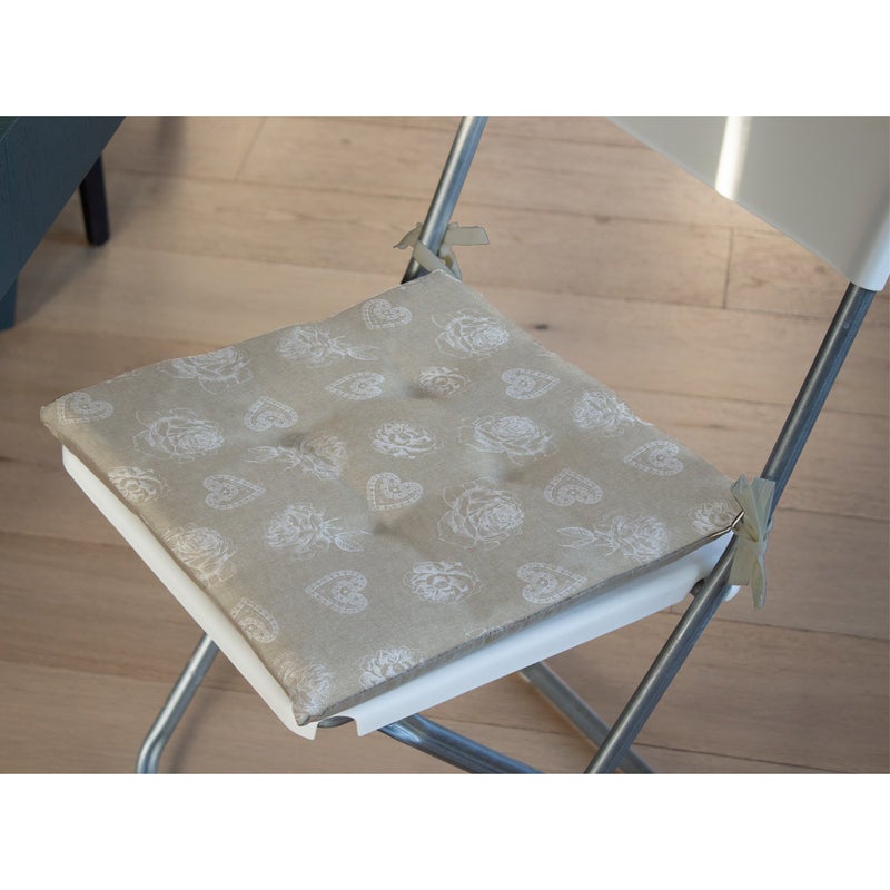 Cojn creta para silla Double Face shabby corazon beige 39x39 - 2