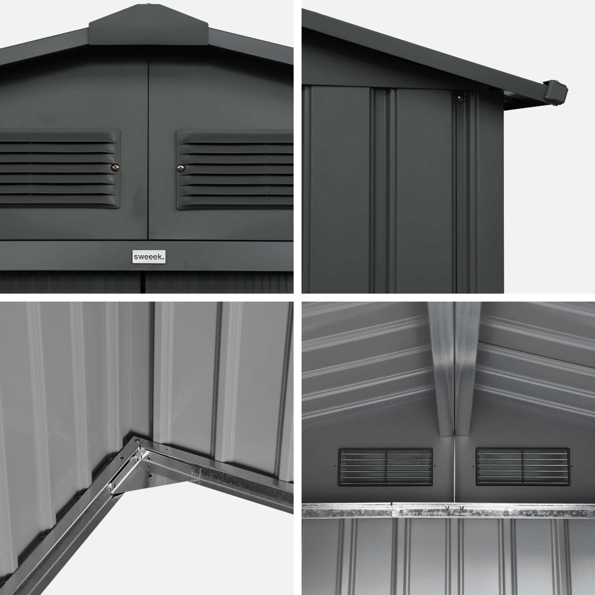 Abri de jardin en métal - Slack - 12.99 m² anthracite - Deux portes coulissantes. kit de fixation sol inclus. L 341 x 386 x 211cm - 4