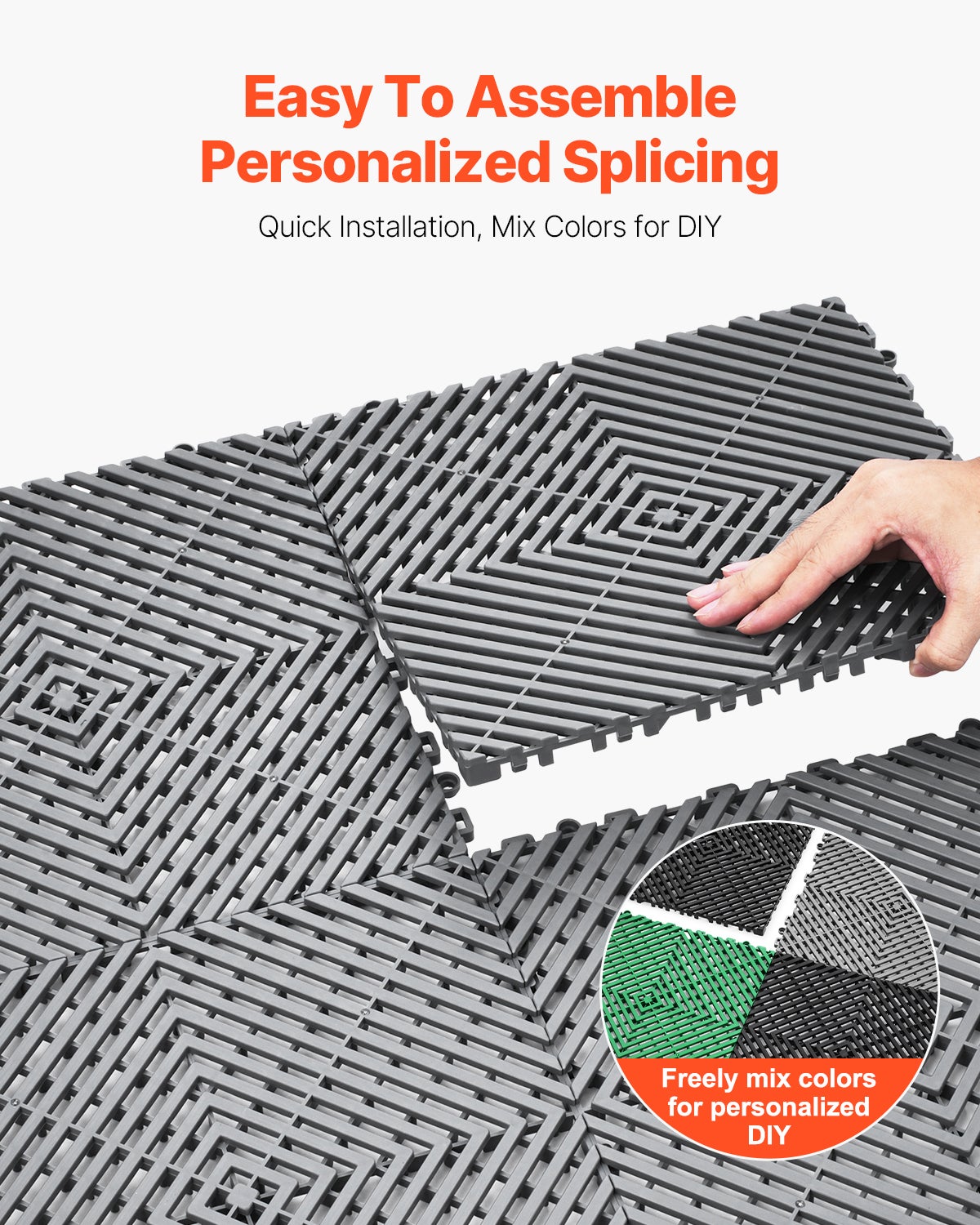 Tapis de drainage emboîtable,VEVOR 310x310 mm,55 pcs,coussin de sol PP antidérapant gris,dalles modulaires pour garage,jardin,cuisine - 5