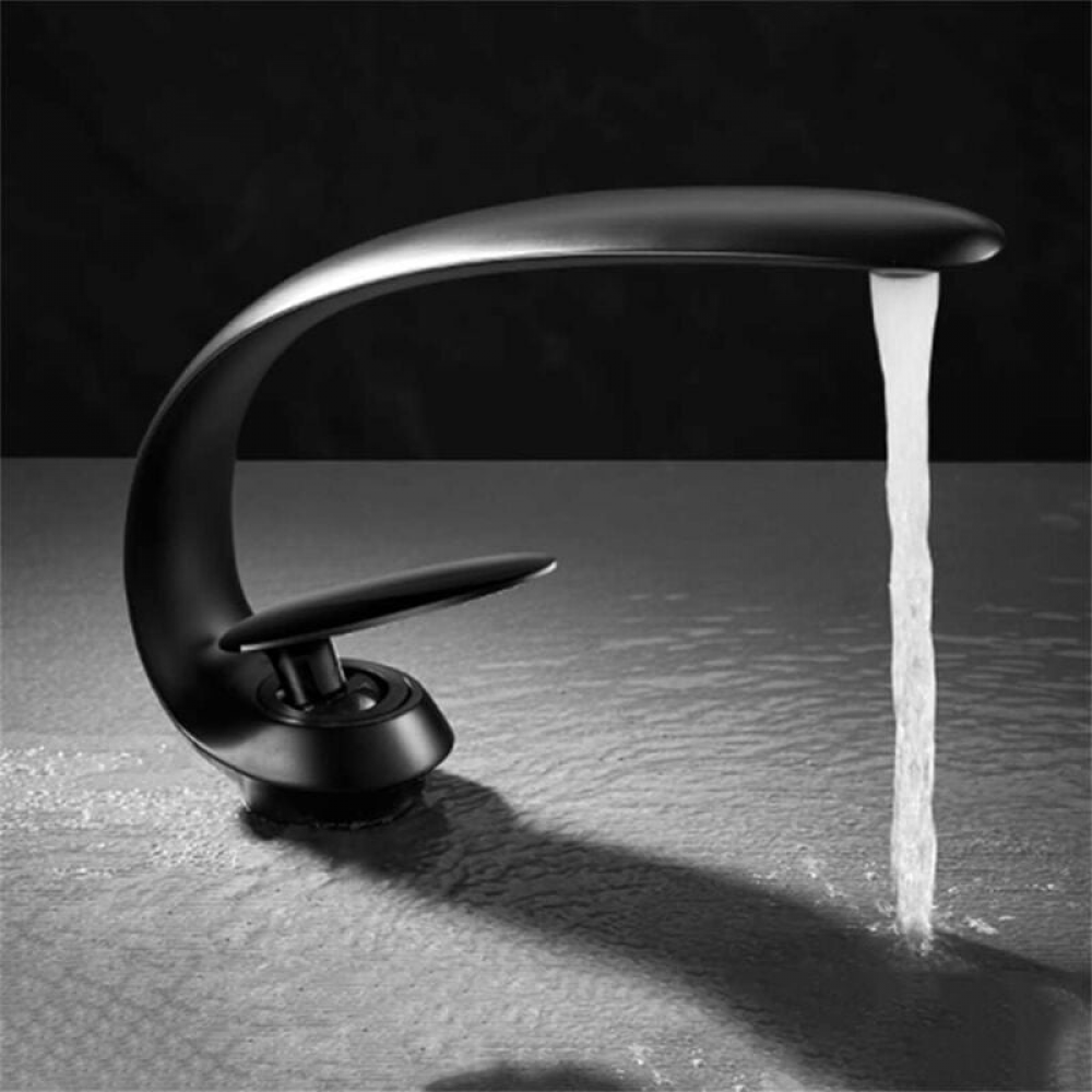 Kran umywalkowy do łazienki, czarny mosiężny kran mieszający, jednootworowy kran umywalkowy do łazienki