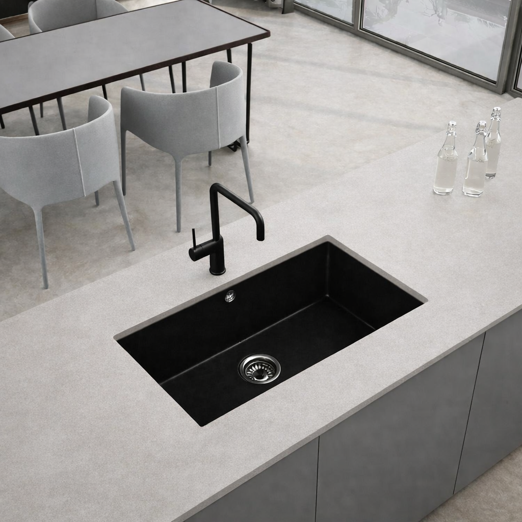 Fregadero cocina vali bajo encimera 1 seno 81,5x51 cm resina negro | mueble a partir de 80 cm