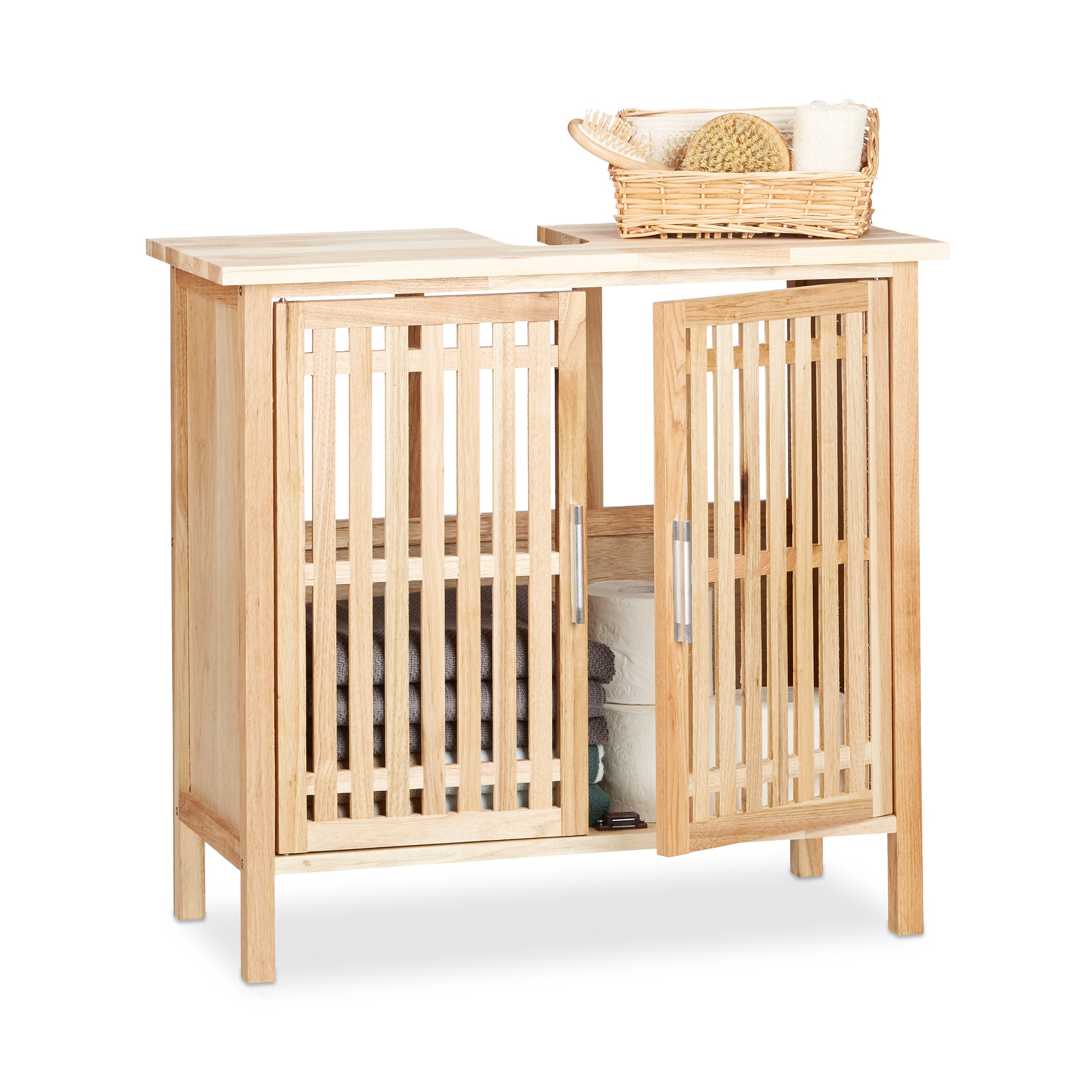 ESituro Aradietto Sottolavabo Da Bagno Da Cucina Obile A Terra Con 2 Ante In Legno Bianco