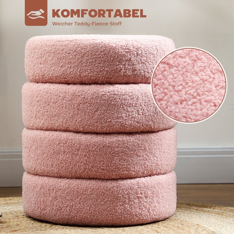 Tabouret rond en peluche douce,rose,capacité 120kg,dimensions 40x45 cm - 4