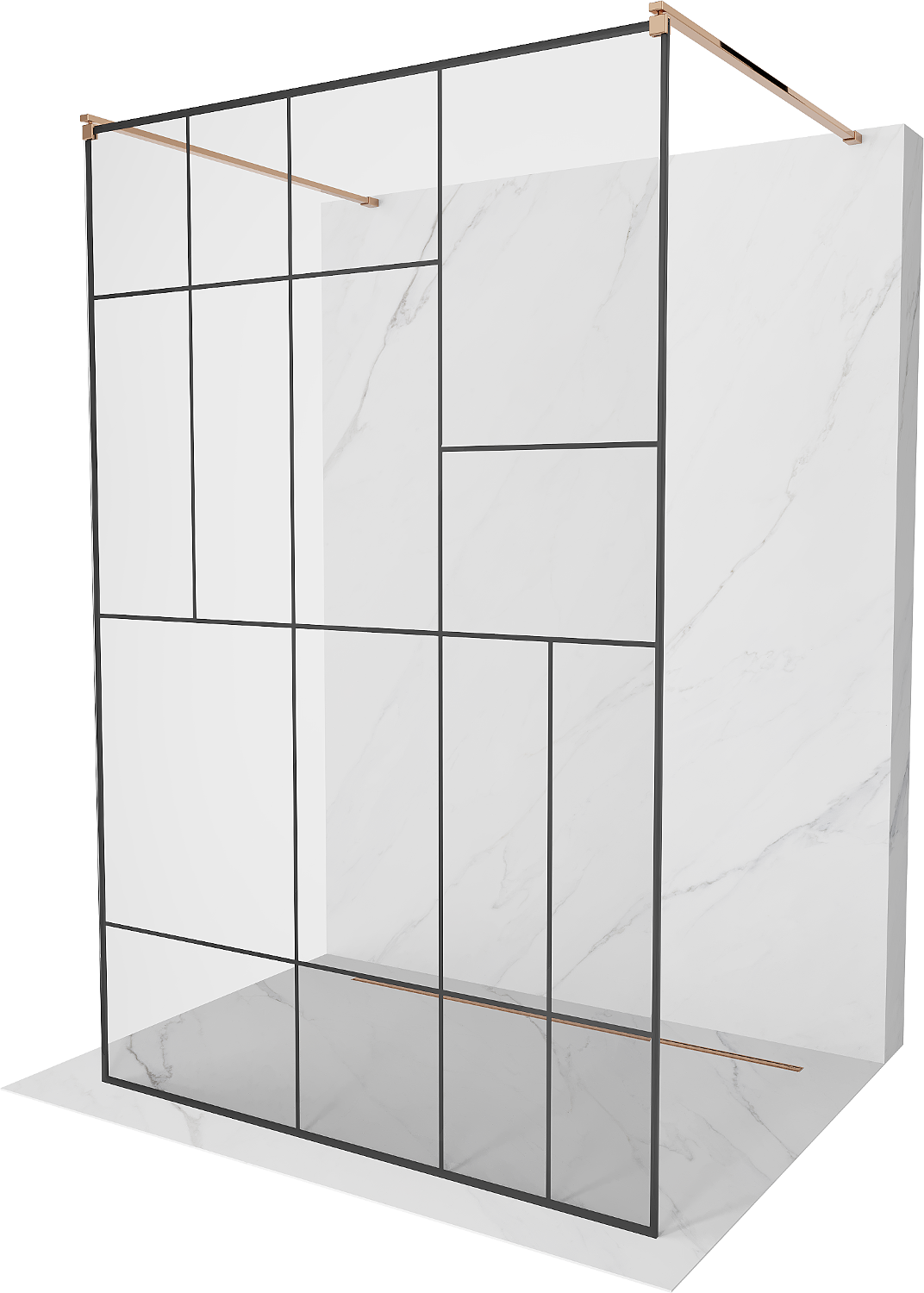 Mexen Kioto ścianka prysznicowa wolnostojąca 130 x 200 cm, czarny wzór 8 mm, różowe złoto - 800-130-002-60-78